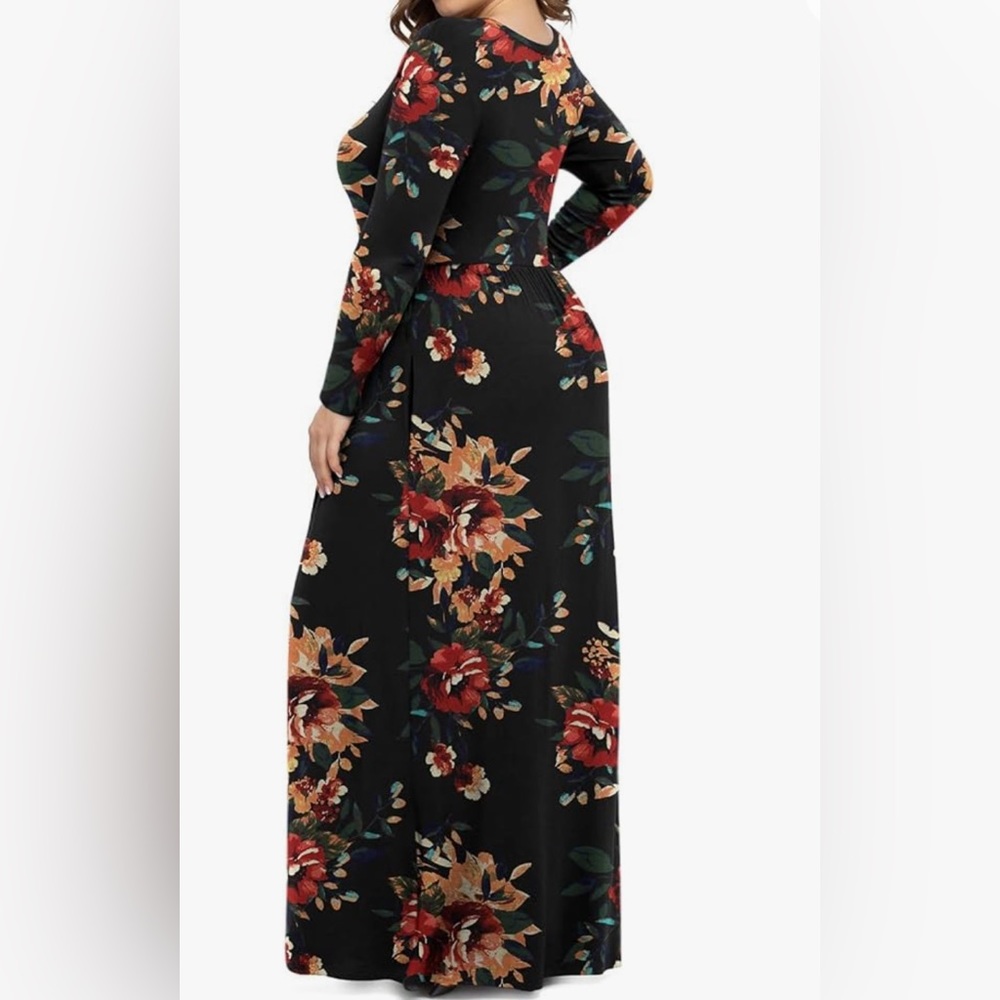 LONGYUAN, Sz 4XL, Dark Green, Floral Long Sleeve Maxi Dress - NWT - Picture 11 of 12